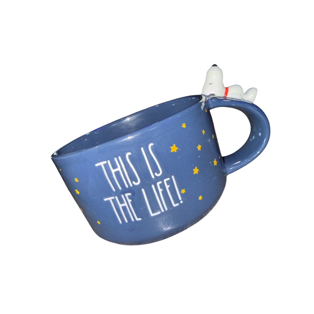 Rae Dunn Peanuts Snoopy Halloween Pumpkin Mug This Is The Life Navy Blue 5"